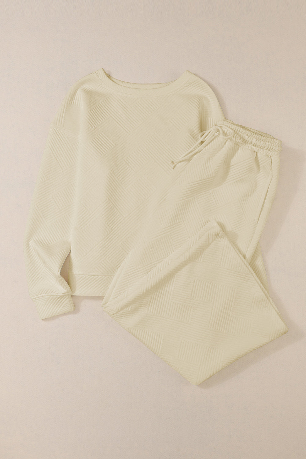 Strawberry Pink Textured Loose Slouchy Long Sleeve Top and Pants Set - Cowaa