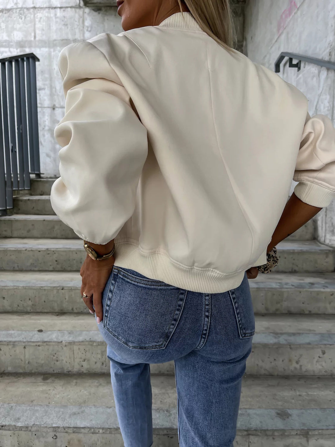 Baseball Collar Dropped Shoulder Jacket - Cowaa