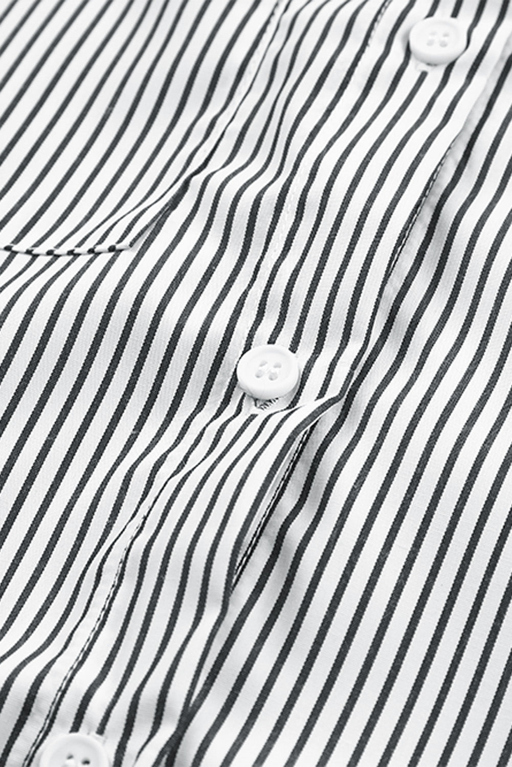 Black Striped Casual Shirred Cuffs Shirt - Cowaa