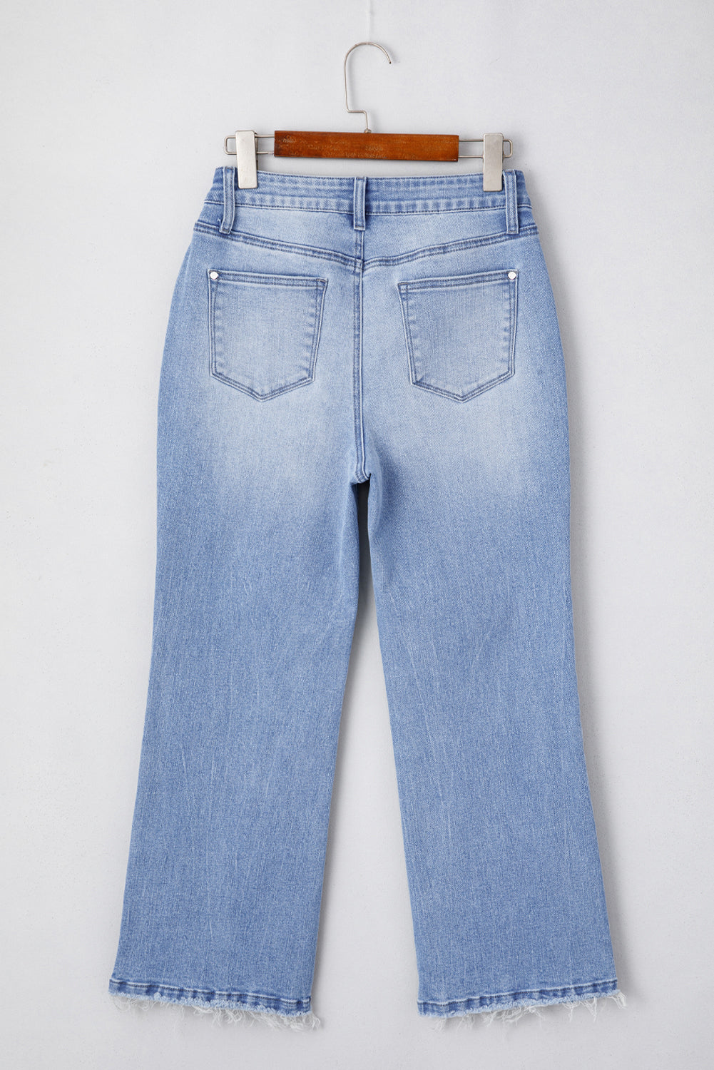 Sail Blue Mineral Wash Raw Hem High Waist Flared Jeans - Cowaa