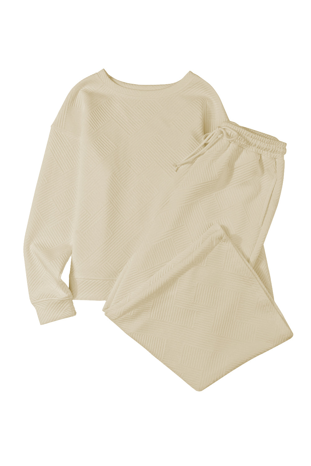 Strawberry Pink Textured Loose Slouchy Long Sleeve Top and Pants Set - Cowaa