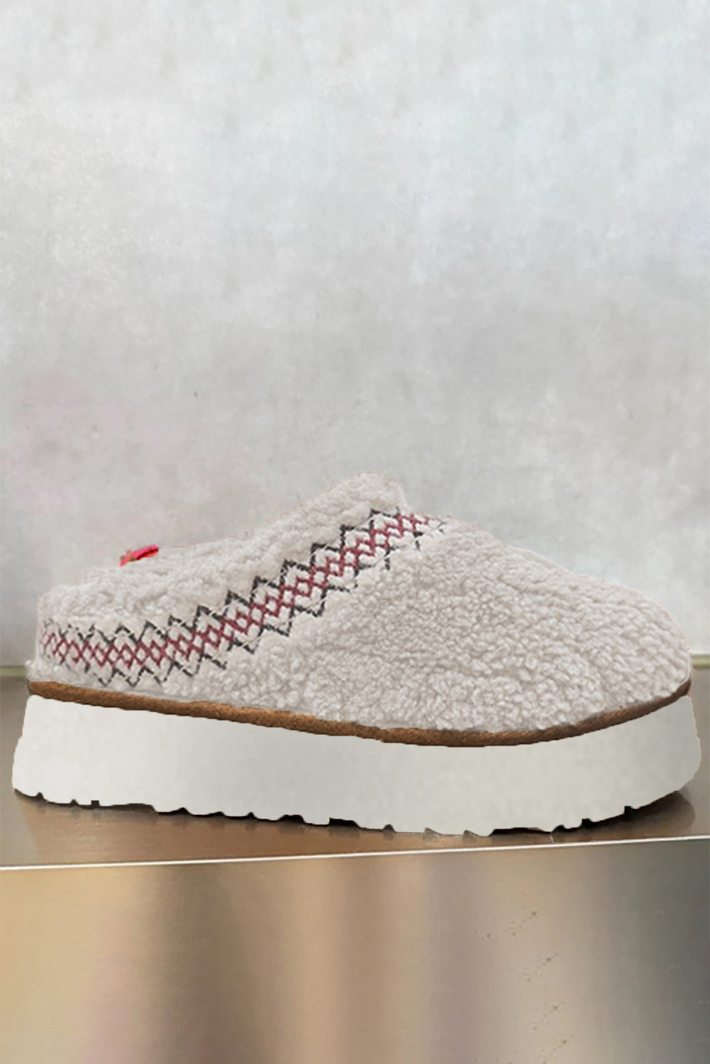 White Suede Contrast Print Plush Platform Snow Boots - Cowaa