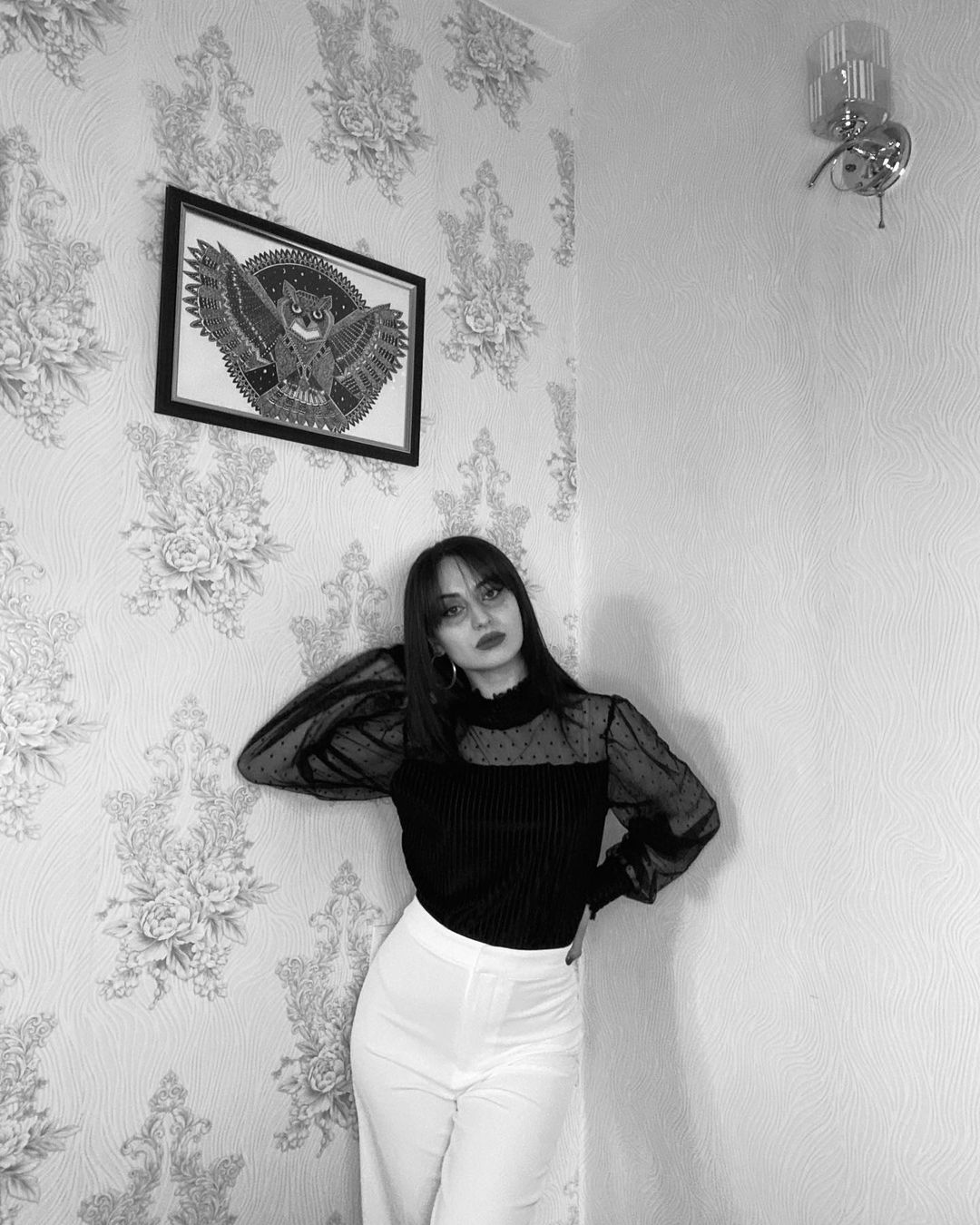 Sheer Dotty Puff Sleeve Ribbed Velvet Bodysuit - Cowaa