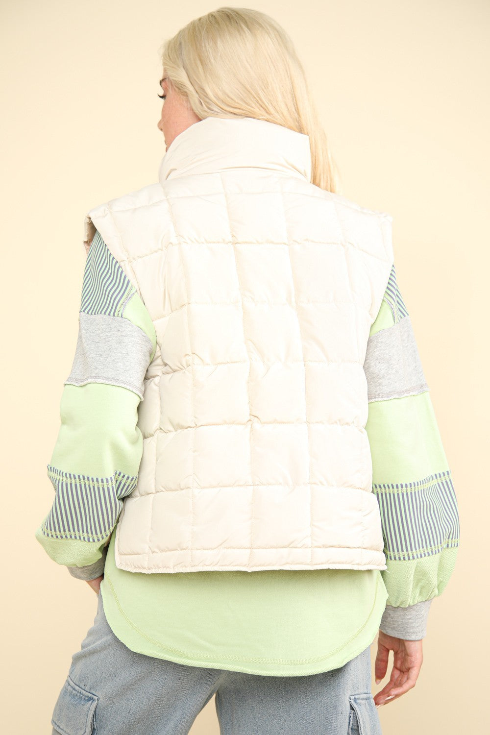 Ivory Zip Up Puffer Padded Vest - Cowaa