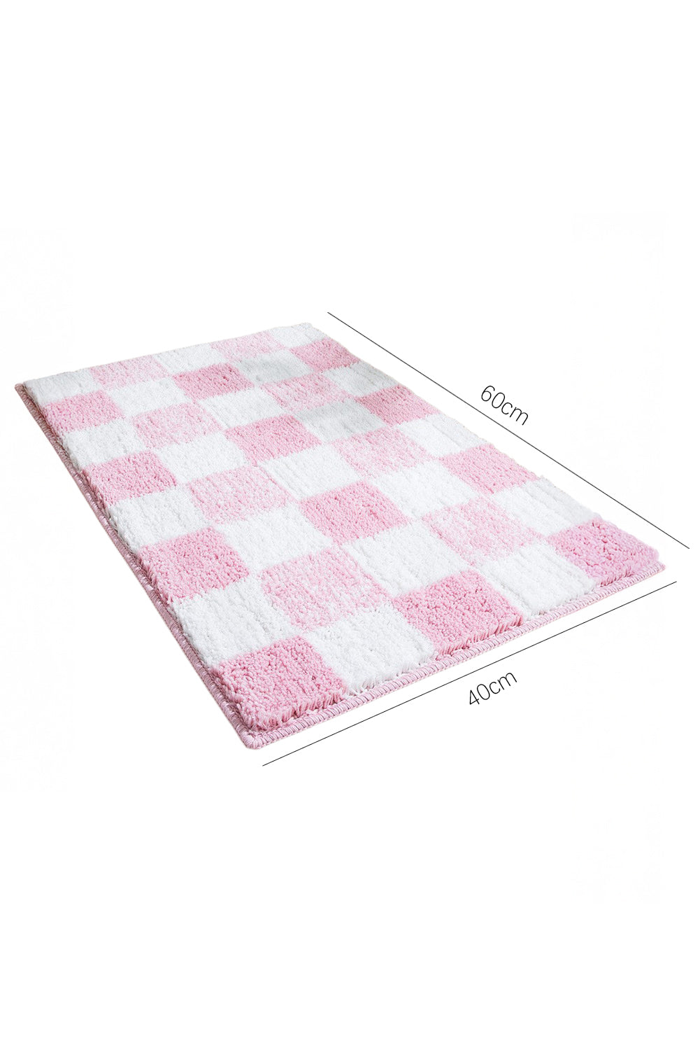 Pink Soft Checkered Plush Bathroom Mat