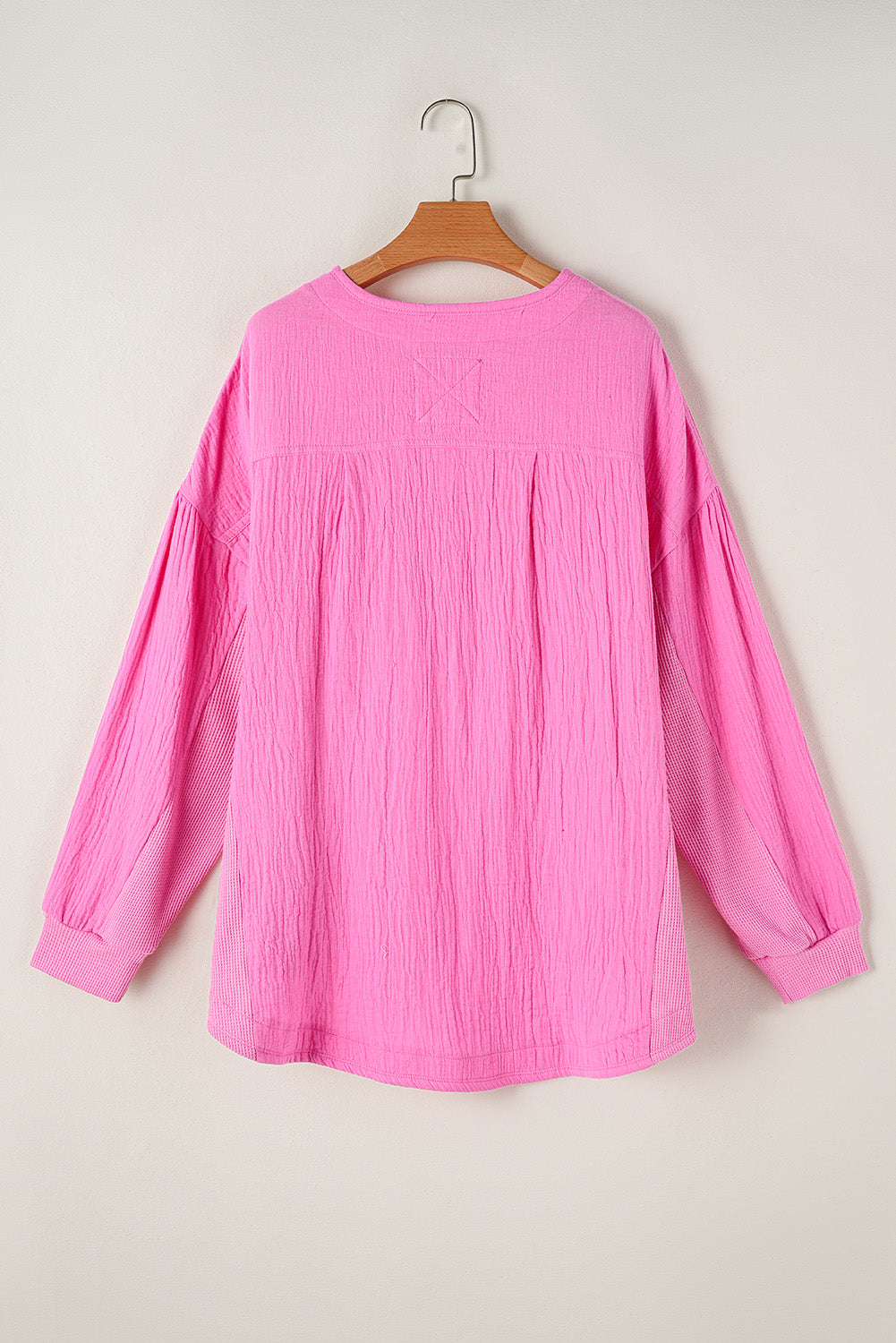 Bonbon Half Buttons Chest Pocket Drop Sleeve Plus Size Top - Cowaa