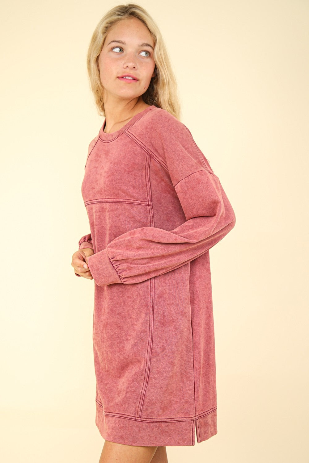 Mineral Washed Oversized Sweatshirt Mini Dress - Cowaa