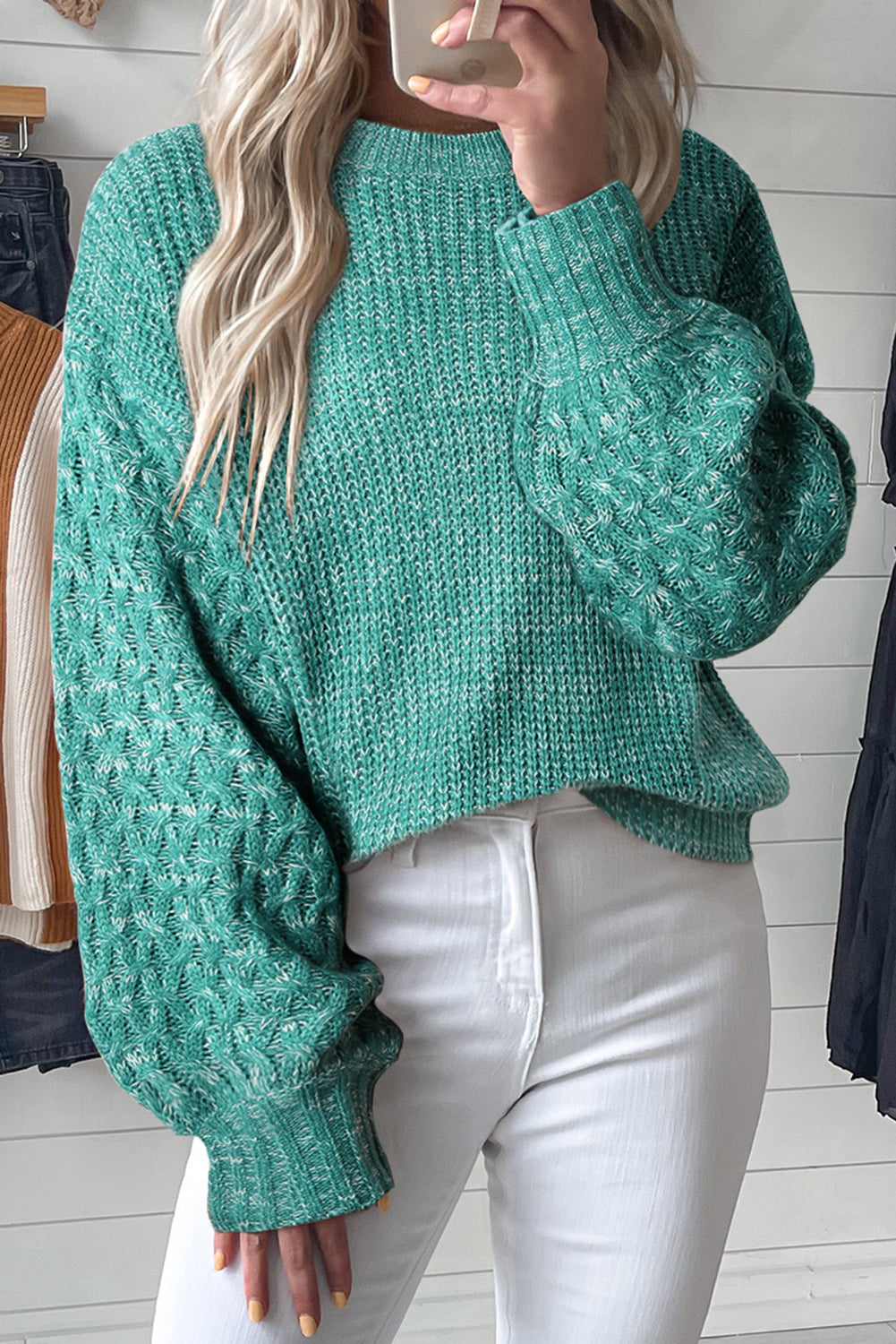 Parchment Chunky Knit Sleeve Drop Shoulder Sweater - Cowaa
