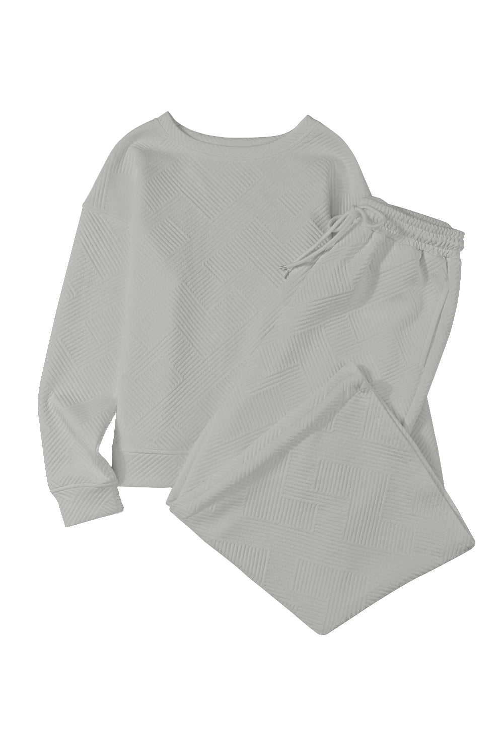 Strawberry Pink Textured Loose Slouchy Long Sleeve Top and Pants Set - Cowaa