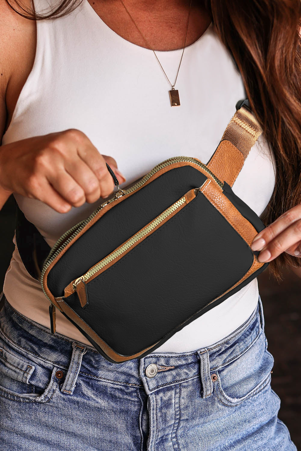 Black Adjustable Strap Mini PU Leather Crossbody Bag - Cowaa