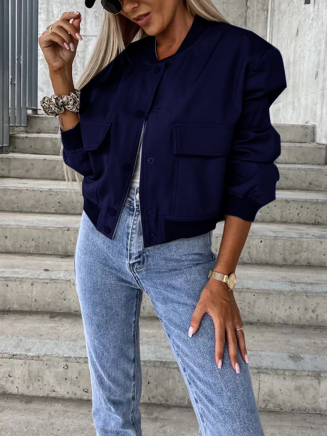 Baseball Collar Dropped Shoulder Jacket - Cowaa