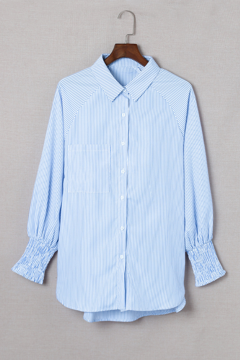 Black Striped Casual Shirred Cuffs Shirt - Cowaa
