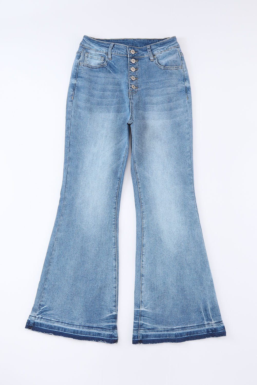 Blue Light Wash High Waisted Bell Bottom Jeans - Cowaa