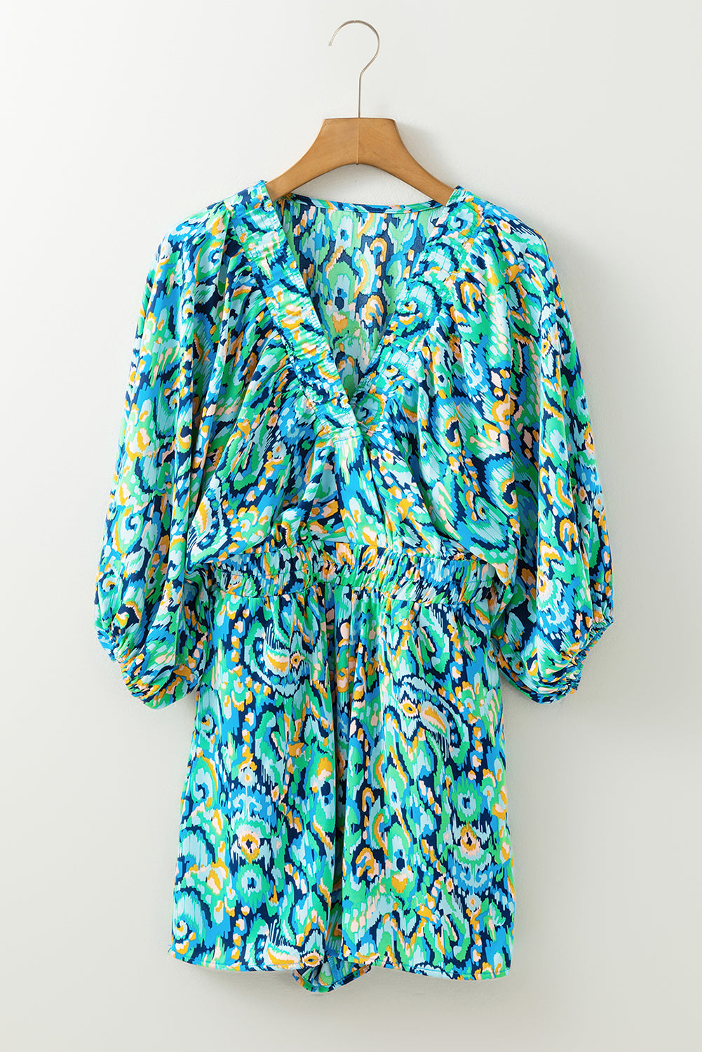 Abstract Print Dolman Sleeve V Neck High Waist Romper