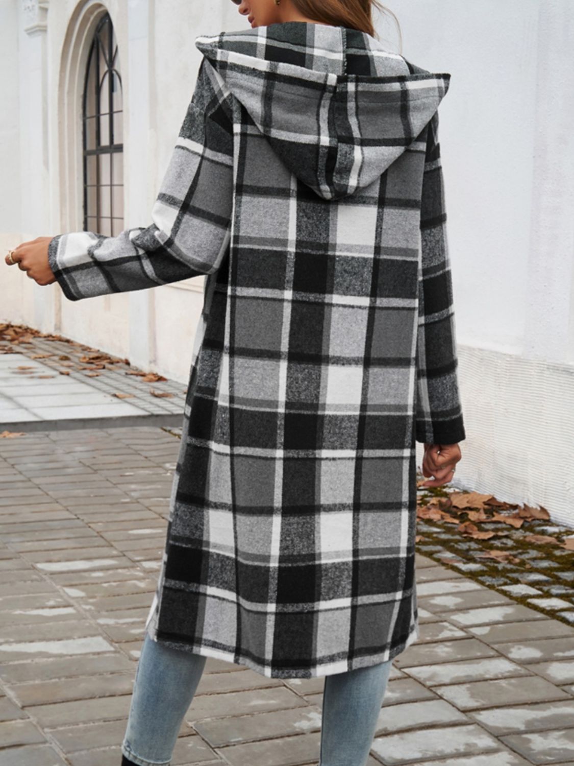 Devine Plaid Long Sleeve Hooded Coat - Cowaa