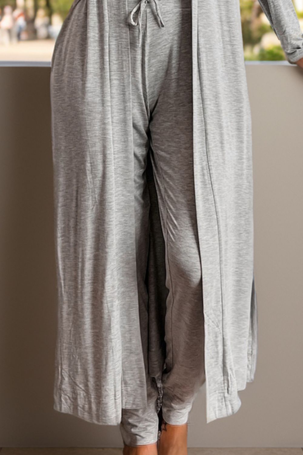 Open Front Long Sleeve Cardigan and Pants Lounge Set - Cowaa
