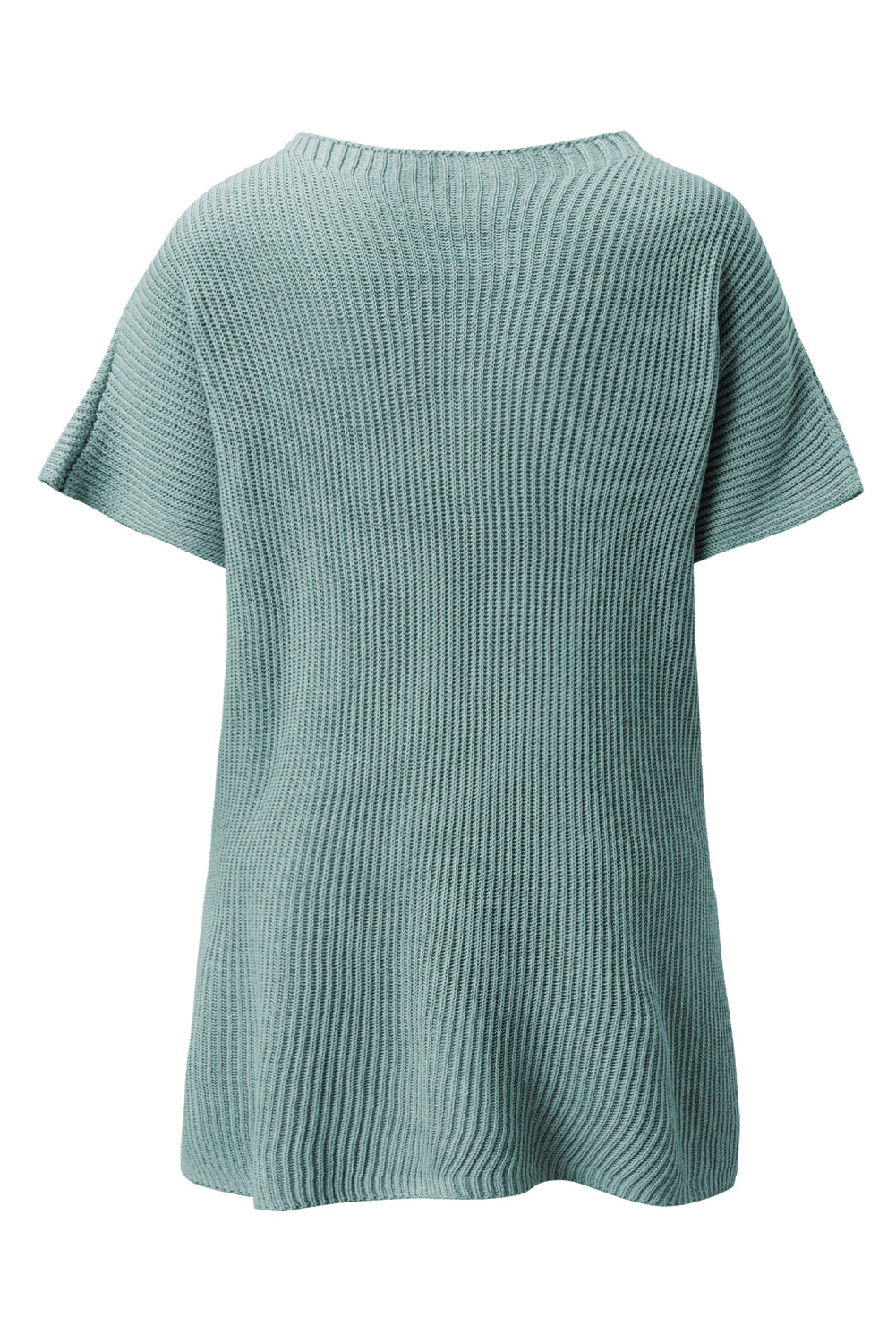 Rose Red Side Slit Short Sleeve Oversized Sweater - Cowaa