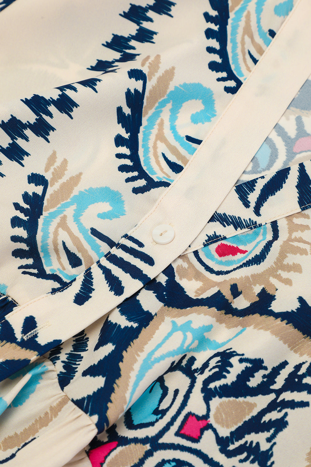 White Ethnic Print Boho Button Tiered Mini Dress - Cowaa