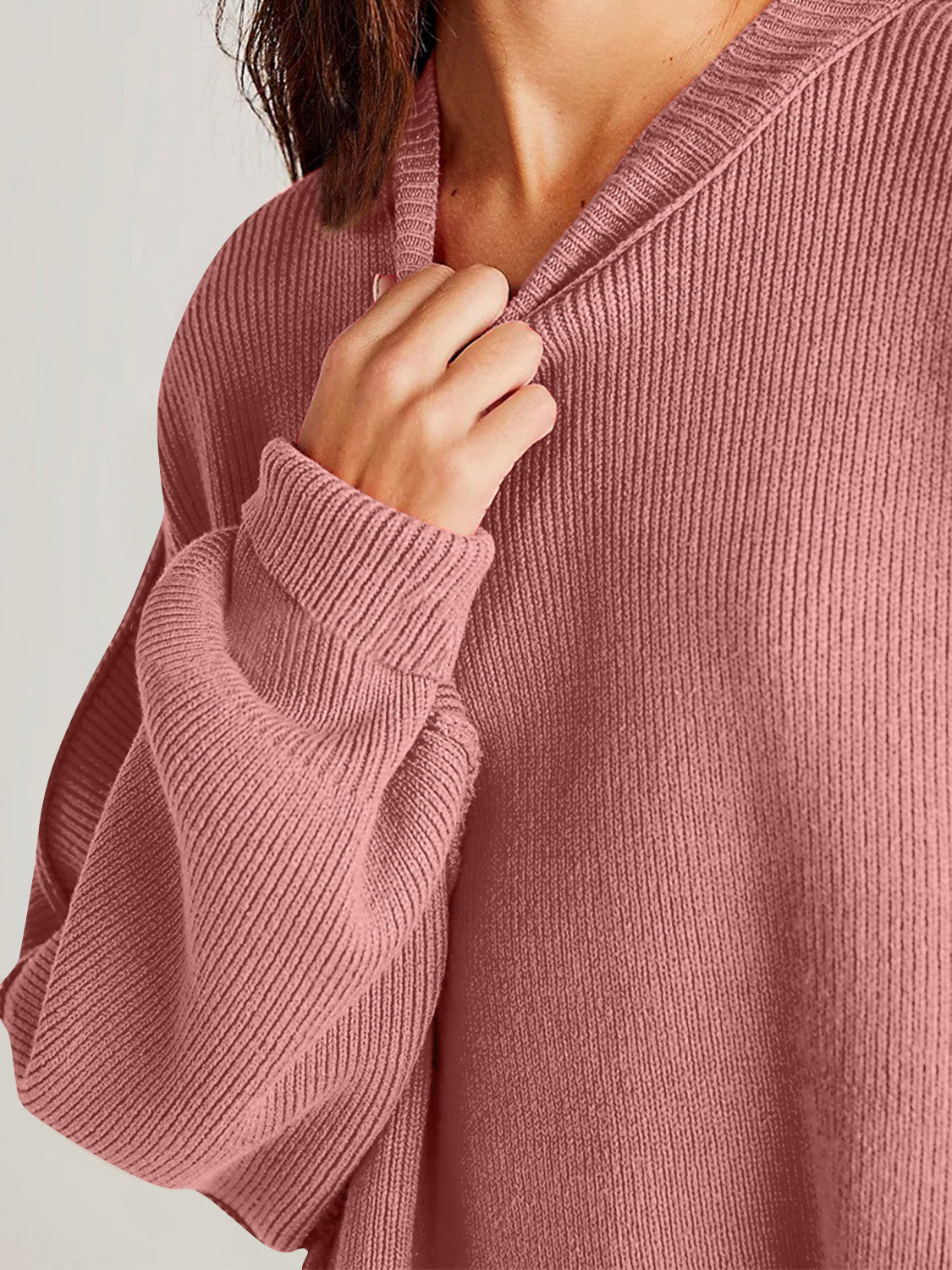 Double Take Side Slit Round Neck Long Sleeve Sweater - Cowaa