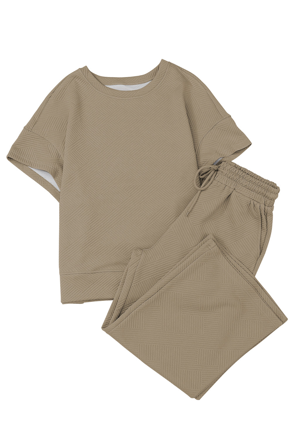 Navy Blue Textured Loose Fit T Shirt and Drawstring Pants Set - Cowaa