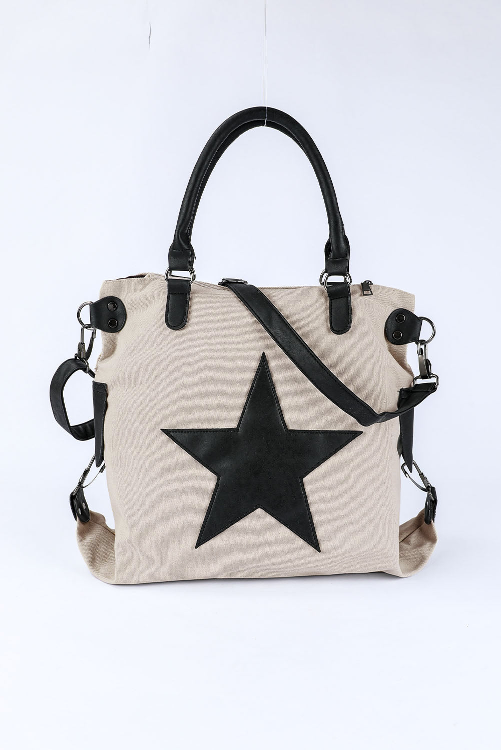 Beige Star Canvas Tote Bag - Cowaa