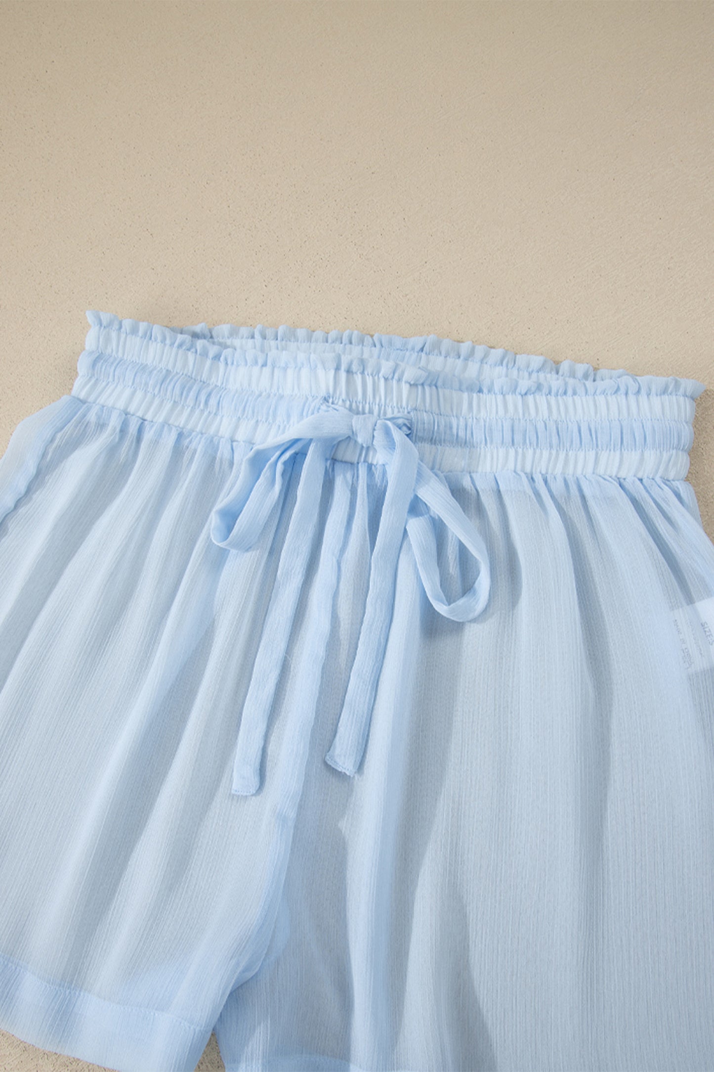 Beau Blue Sheer Tunic Shirt Drawstring Shorts 2pcs Swim Cover Up - Cowaa