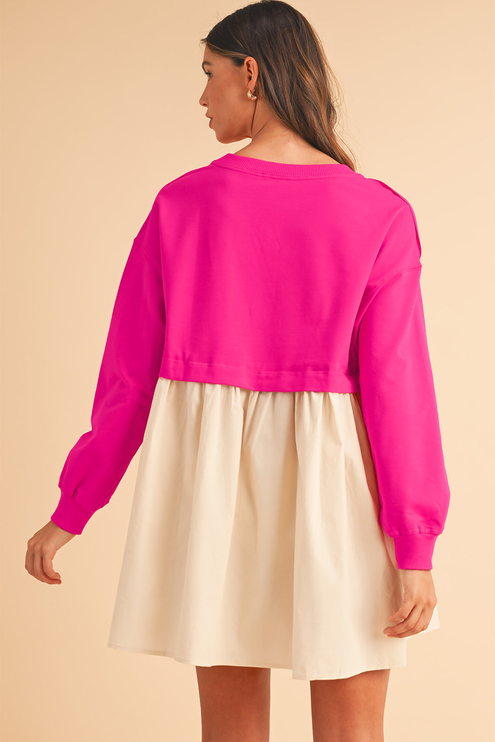 Khaki Sweatshirt 2-in-1 Flowy Pleated Mini Dress - Cowaa