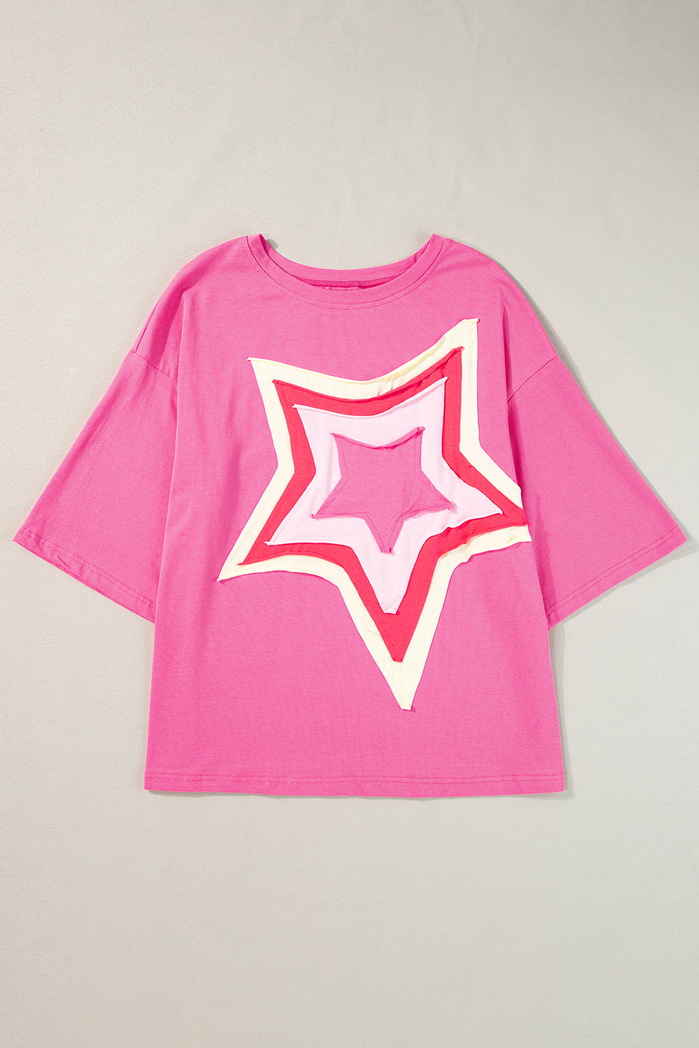 White Colorblock Star Patched Half Sleeve Oversized Tee - Cowaa
