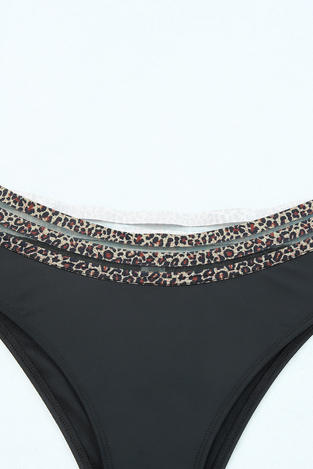 Black Leopard Print Spaghetti Strap Padded Wireless Two Piece Swimsuit - Cowaa