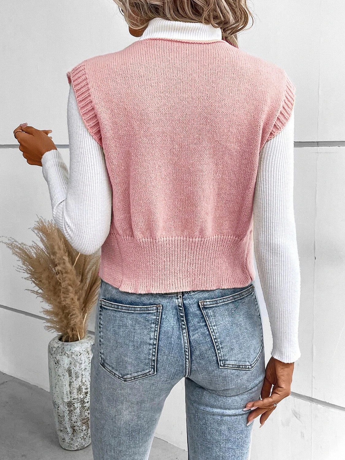 Full Size Button Up V-Neck Sweater Vest - Cowaa