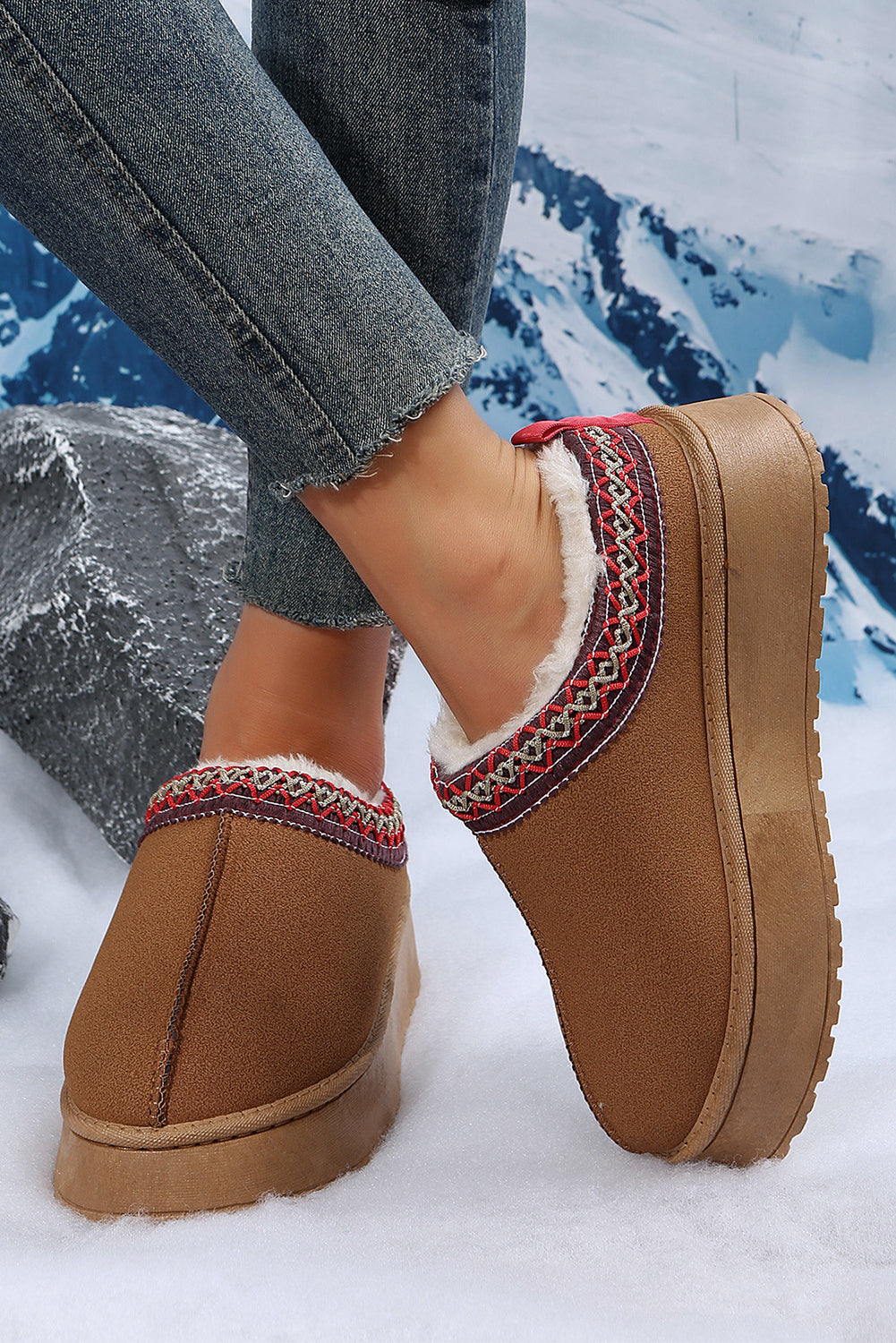 Round Toe Suede Platform Snow Boots