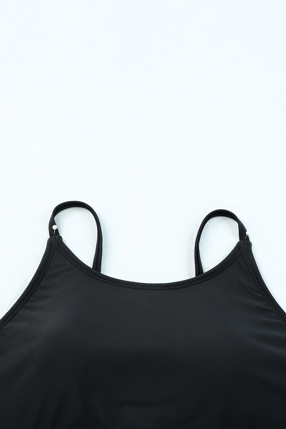 Black Leopard Print Spaghetti Strap Padded Wireless Two Piece Swimsuit - Cowaa