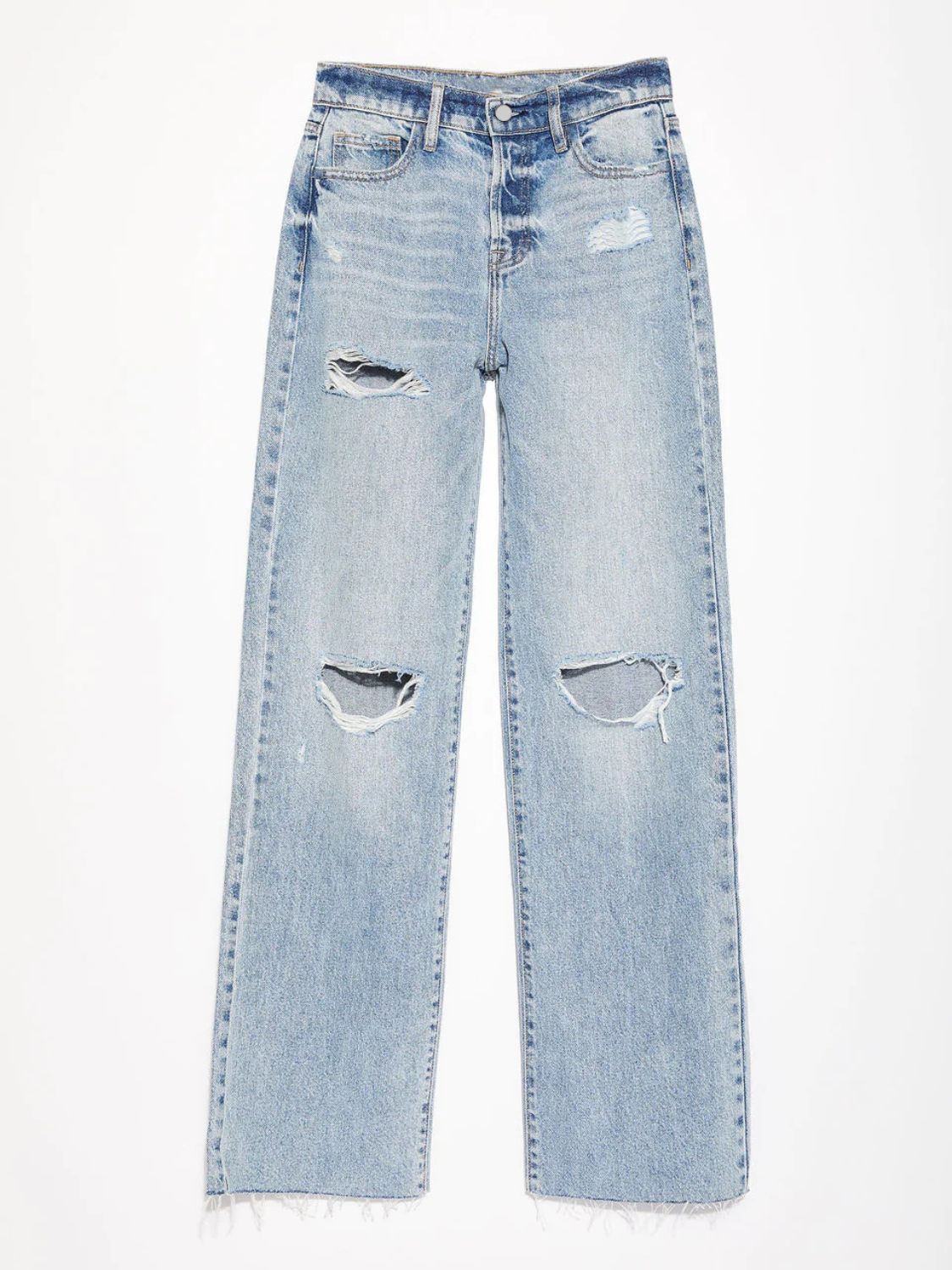 Distressed Straight Leg Jeans with Pockets - Cowaa