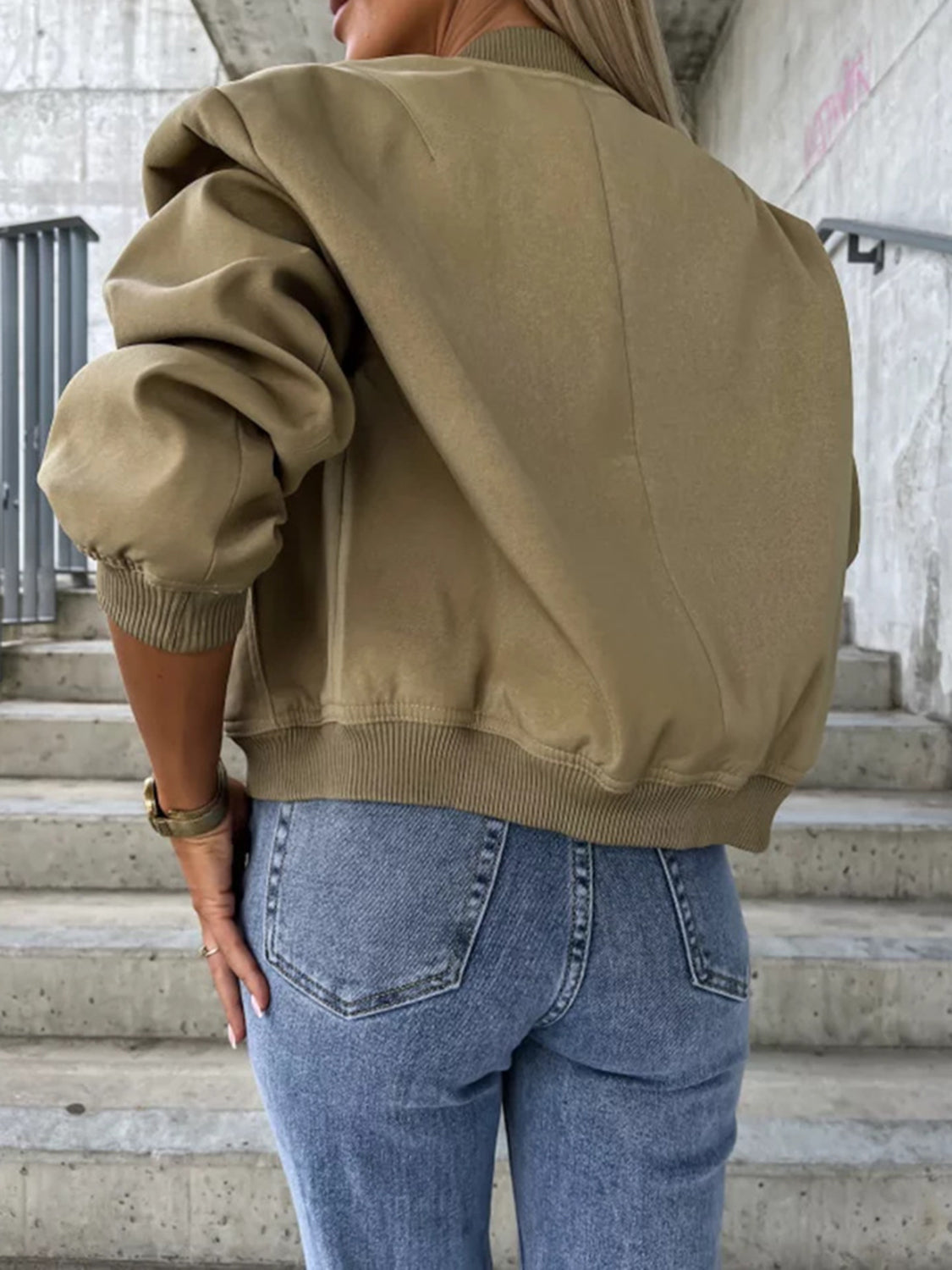 Baseball Collar Dropped Shoulder Jacket - Cowaa