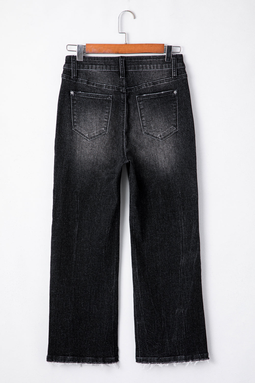 Sail Blue Mineral Wash Raw Hem High Waist Flared Jeans - Cowaa
