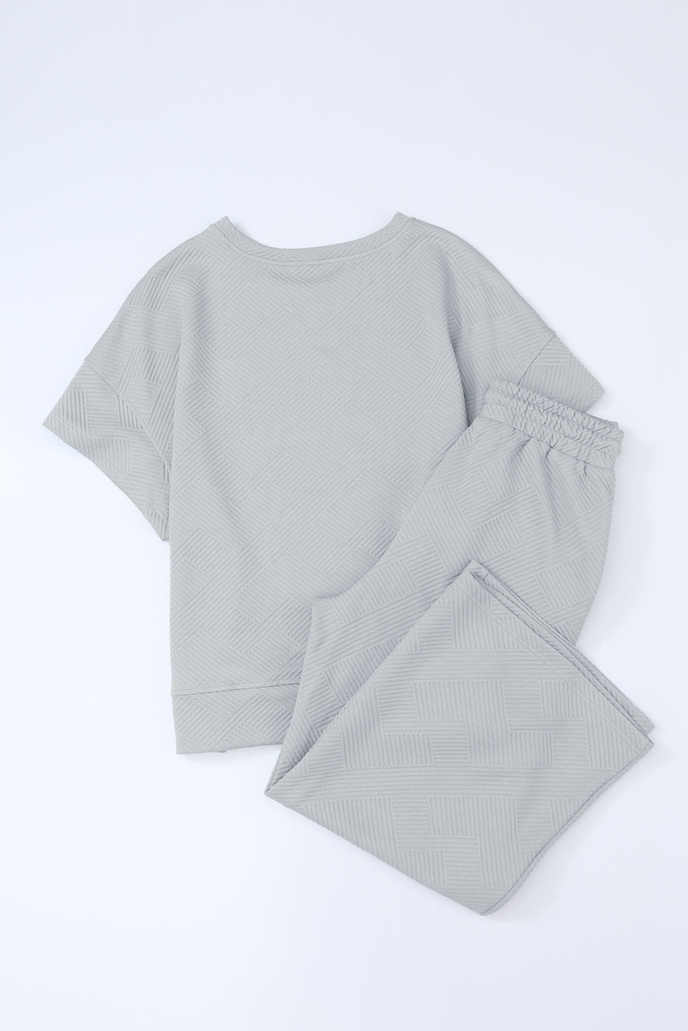 Navy Blue Textured Loose Fit T Shirt and Drawstring Pants Set - Cowaa