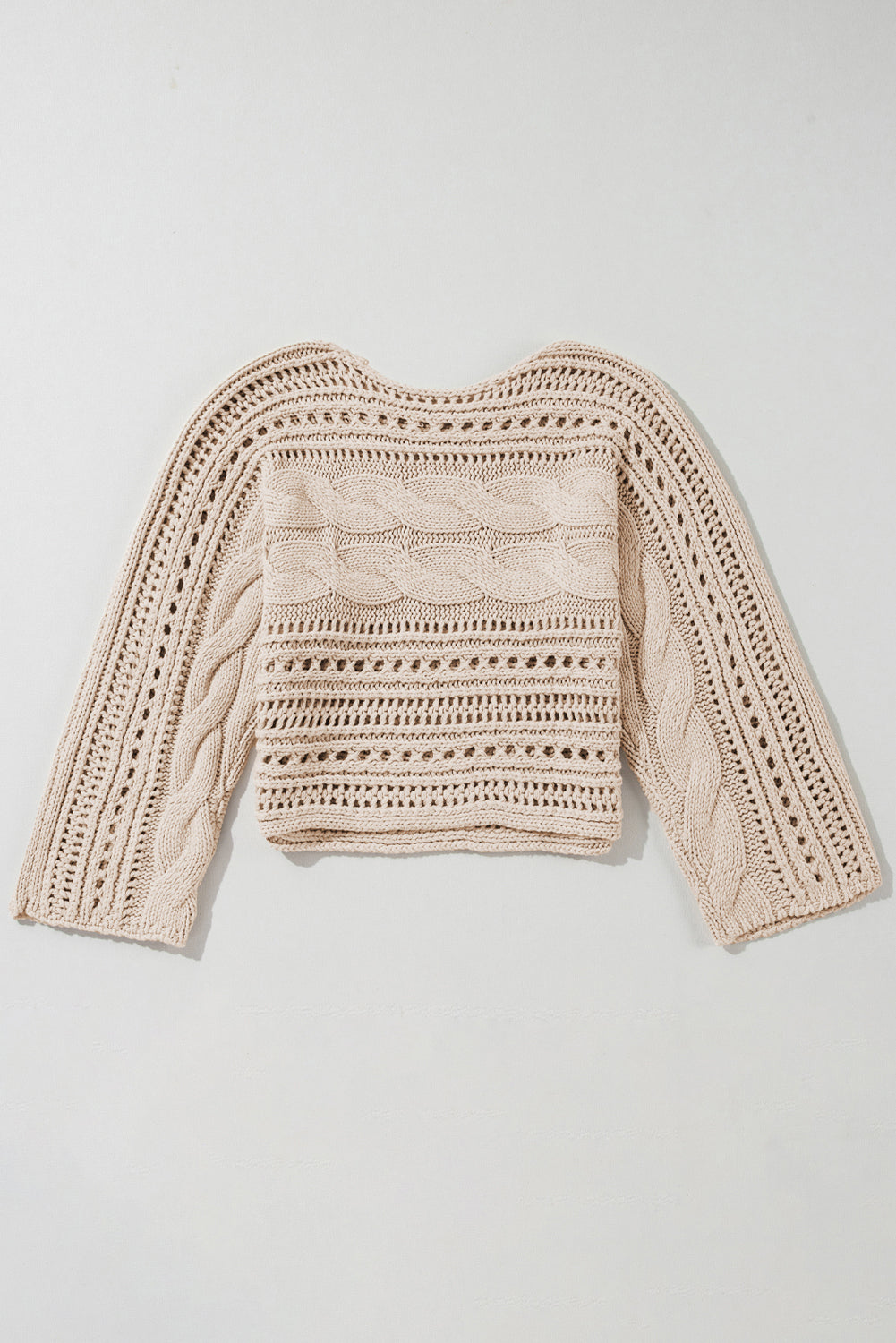 Beige Hollow-out Cable Knit Cropped Sweater