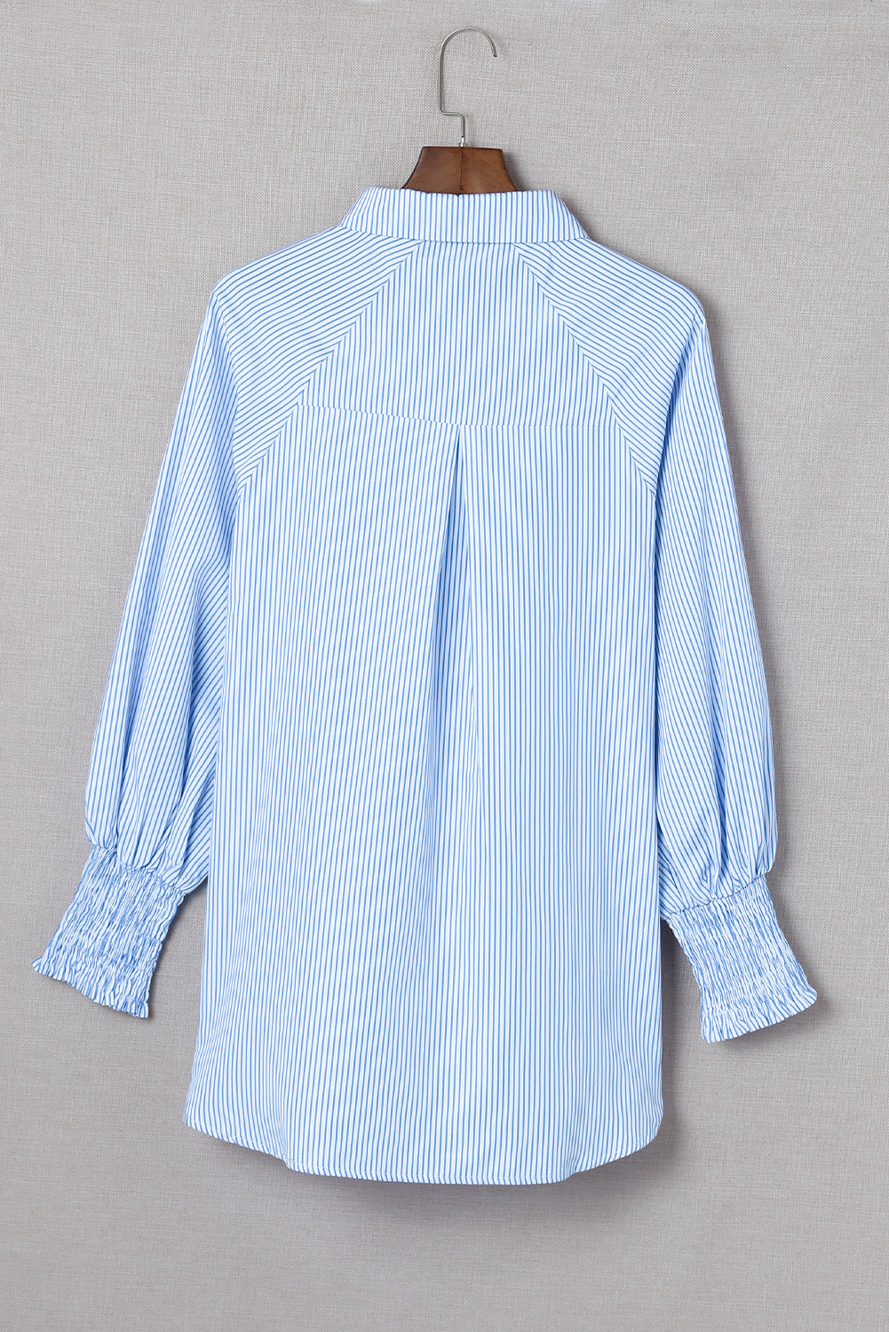 Black Striped Casual Shirred Cuffs Shirt - Cowaa