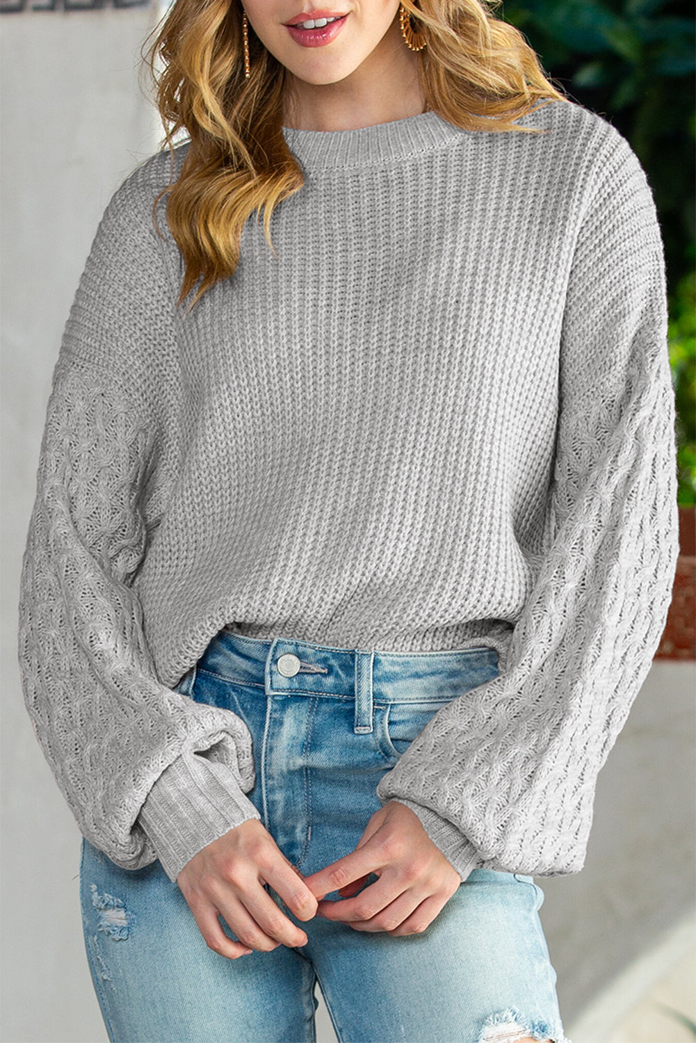 Parchment Chunky Knit Sleeve Drop Shoulder Sweater - Cowaa