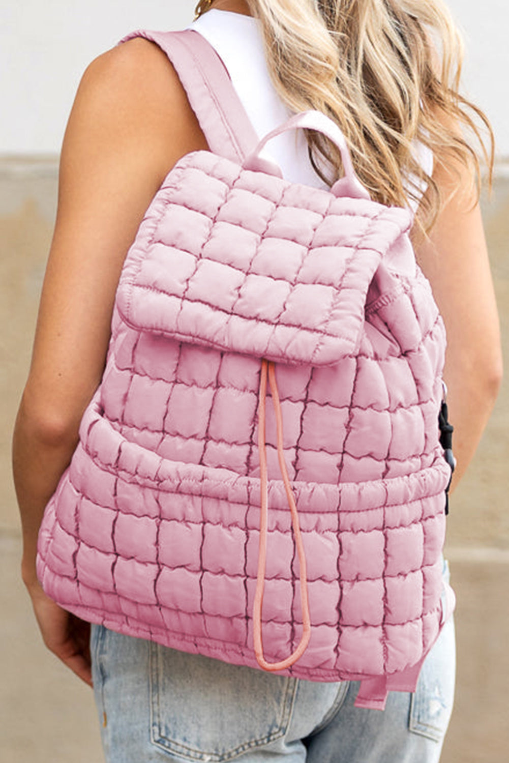 Solid Flapped Quilted Puffer Backpack