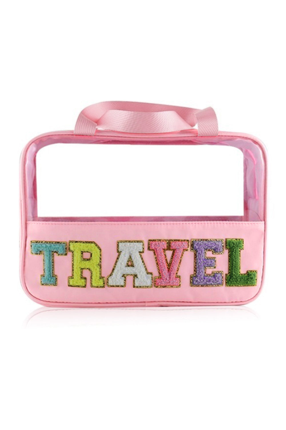 Travel Chenille Letter Clear PVC Makeup Bag - Cowaa