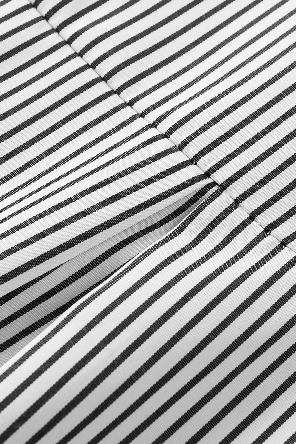 Black Striped Casual Shirred Cuffs Shirt - Cowaa