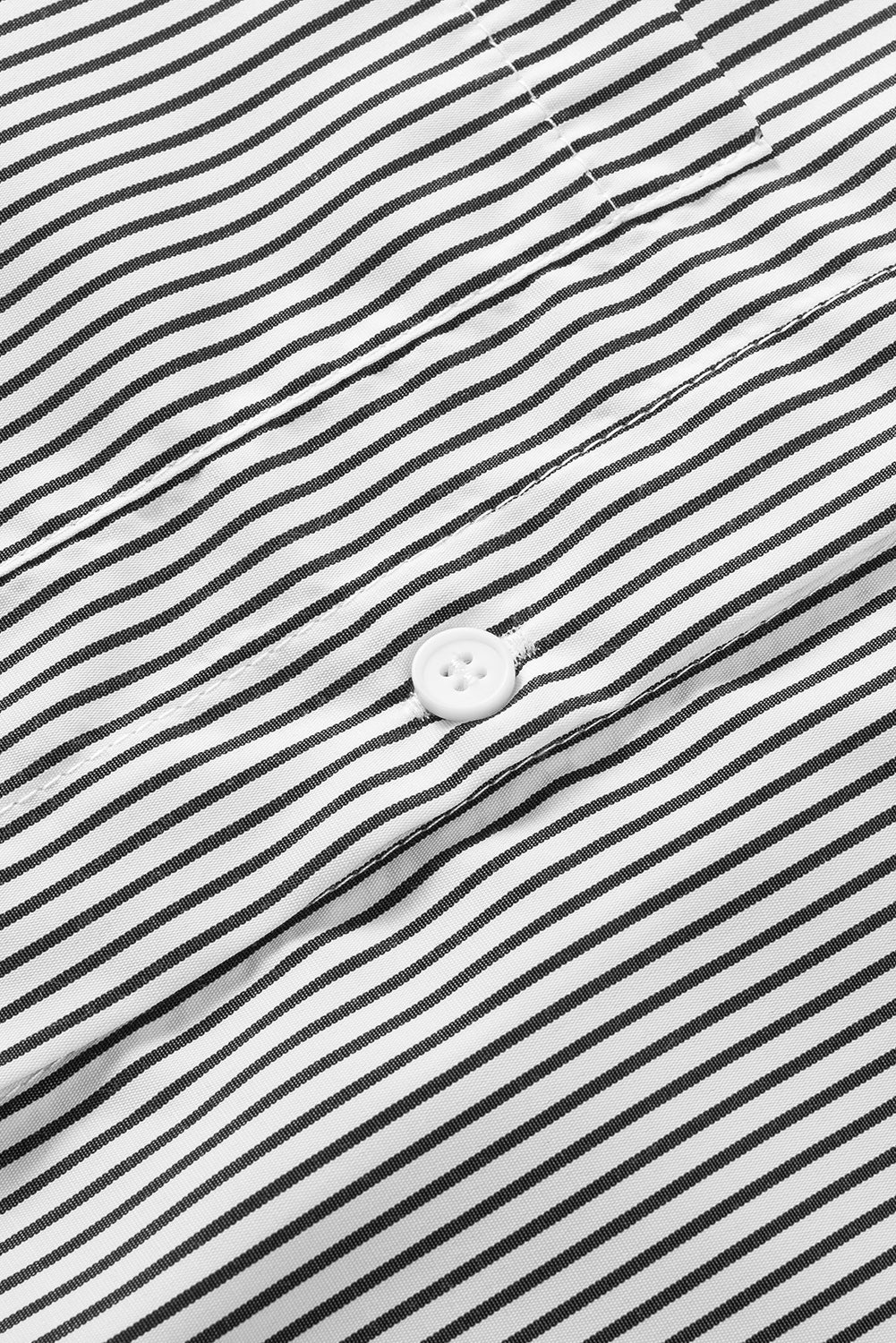Black Striped Casual Shirred Cuffs Shirt - Cowaa