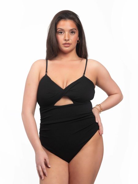 Plus Size Black Ruched One Piece - Cowaa