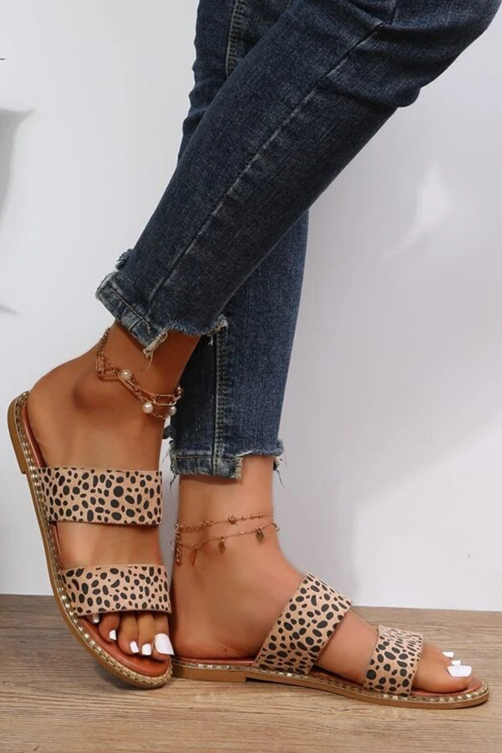 Leopard Strap Casual Flat Sandels - Cowaa
