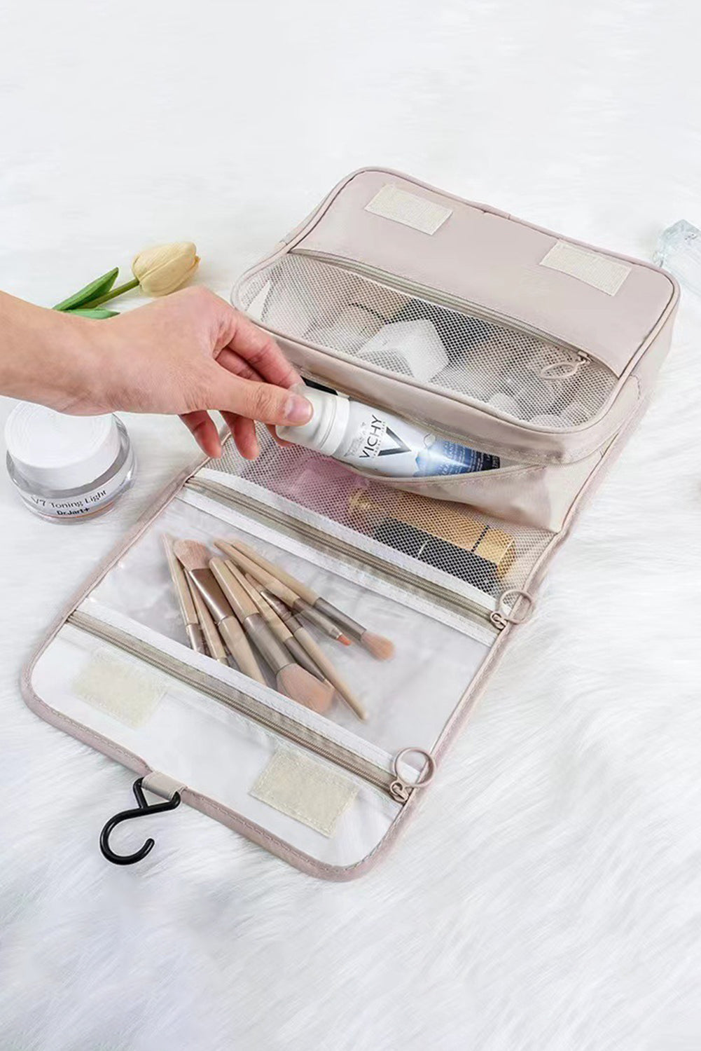 Apricot Multi-functional Make Up Organizer Travel Toiletry Bag - Cowaa
