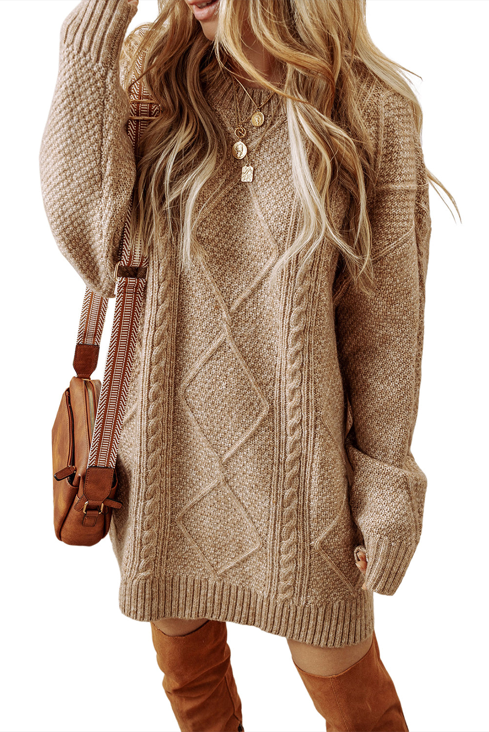 Knit Loose Fit Sweater Dress - Cowaa