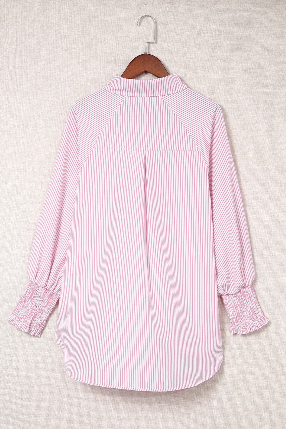 Black Striped Casual Shirred Cuffs Shirt - Cowaa