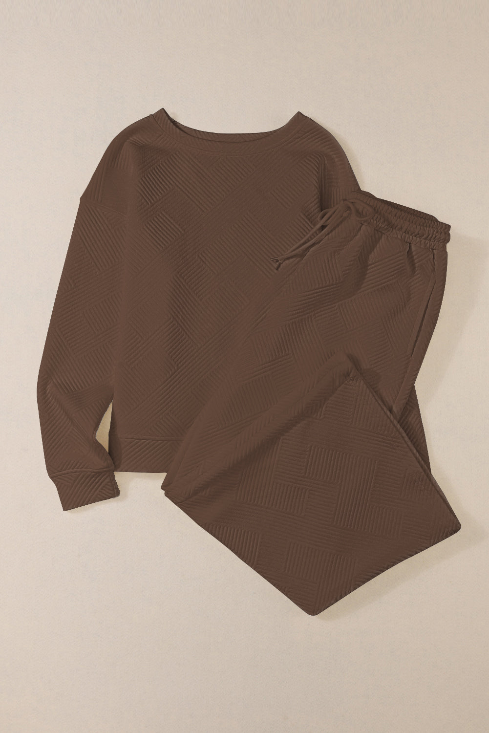 Strawberry Pink Textured Loose Slouchy Long Sleeve Top and Pants Set - Cowaa