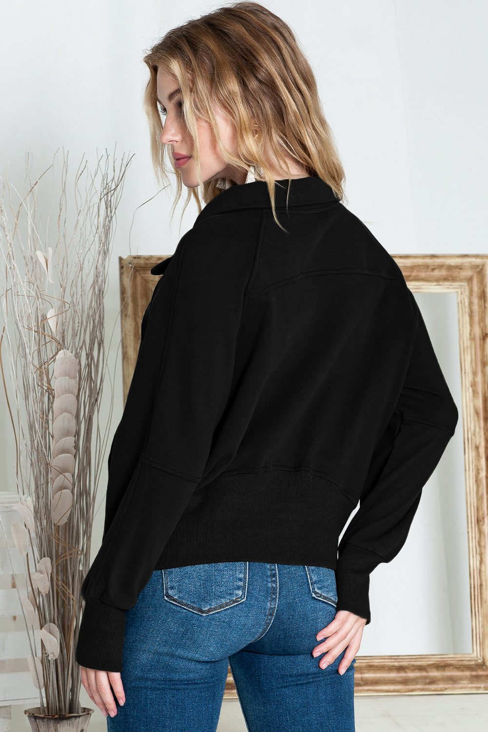 Brown Zip Up Stand Collar Thumbhole Sleeve Sweatshirt - Cowaa